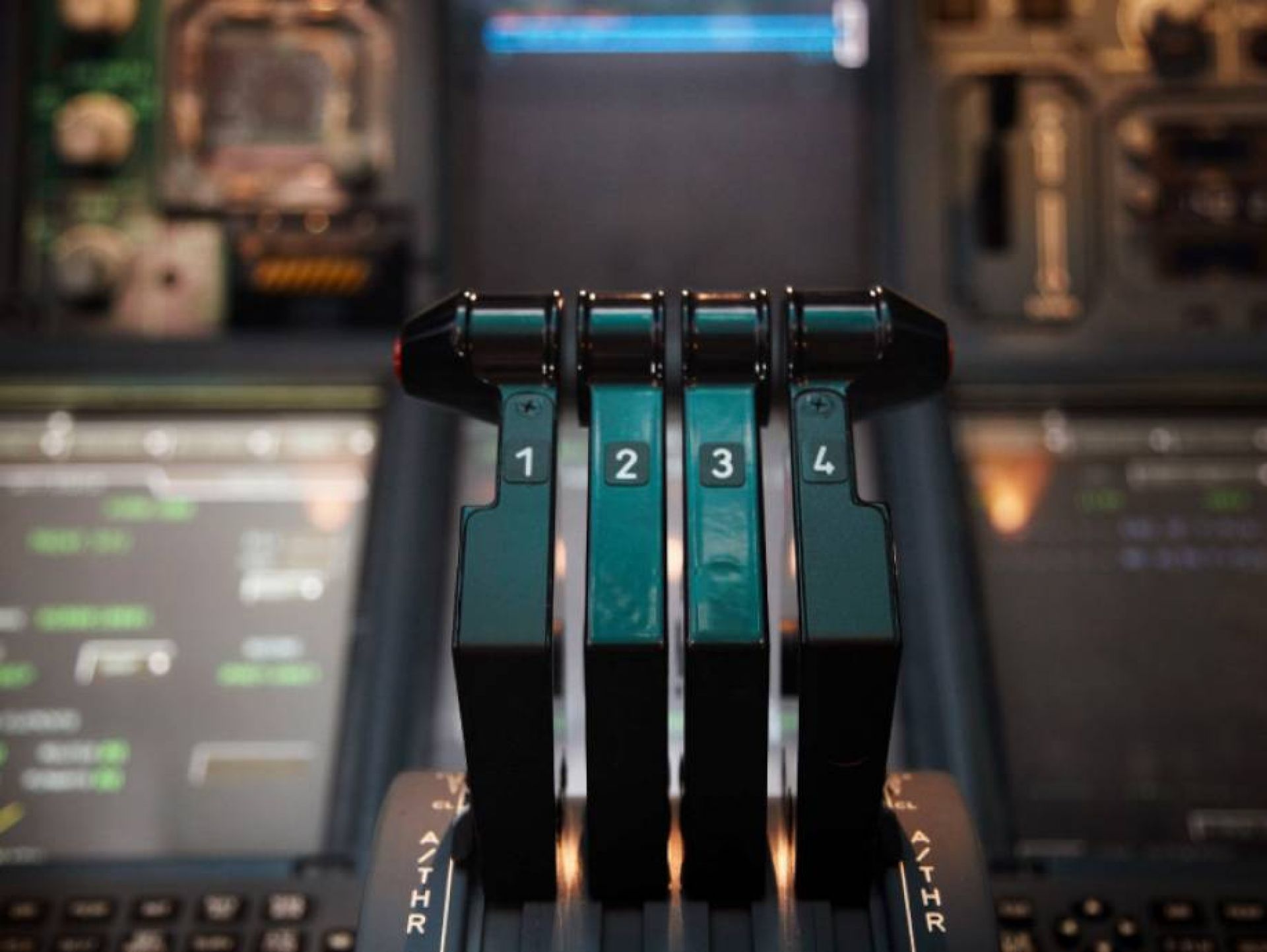 Full throttle in the A380 Throttle lever in the Airbus A380 of Lufthansa Aviation Training