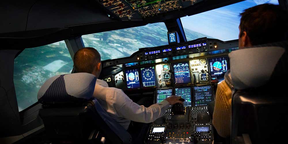 Flugsituation A380 Cockpit in Schräglage